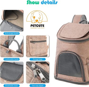 Рюкзак для собак PETCUTE з дихаючою вставкою та м'яким матрацом, складний, з безпечною шлейкою, для подорожей, велосипеду, авіаперельотів, колір імбирно-жовтий