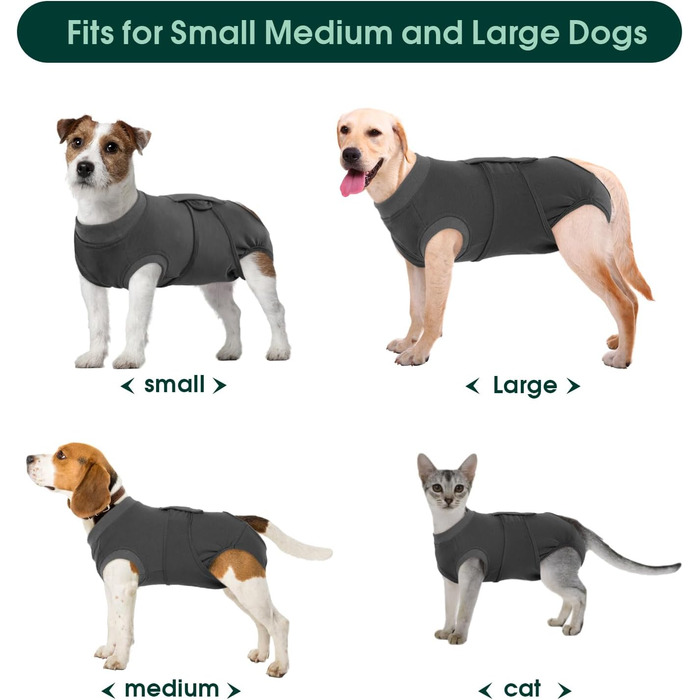 Тіло для собак після операції Kuoser: захисний боді для собак після кастрації/стерилізації, альтернатива електронного нашийника, сірий, розмір L (41-51 см; 59-70 см)