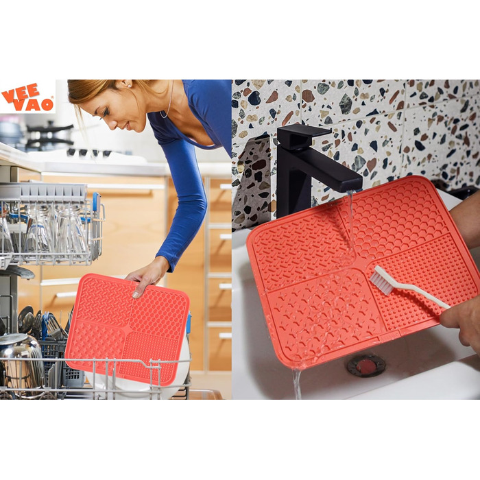 Килимок для собак великих порід VEEVAO XL, 30,5 x 25,4 см, силікон харчового класу, з присосками, для заспокоєння, проти нудьги, колір кораловий