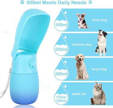 Портативна пляшка для води для собак та котів JOPHEK 300 мл з фільтром з активованого вугілля, блакитна