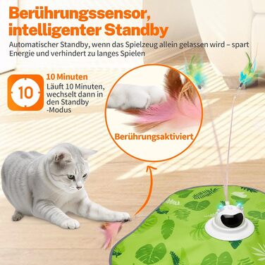 Інтерактивна іграшка для котів Toozey з 3 знімними пір'ями, електрична іграшка з автоматичним висуванням пір'я та USB-зарядкою, іграшка для самостійних ігор для котів будь-якого віку, блакитна (зелене трикутника)