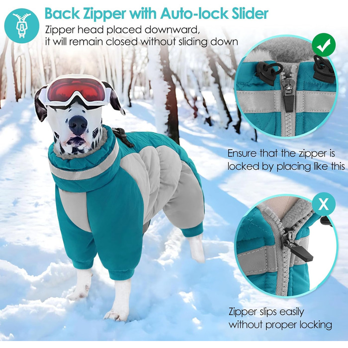 Зимовий комбінезон для собак AOFITEE - водонепроникний теплий одяг для великих собак з отвором для шлейки, теплий зимовий костюм для собак, підходить для Французького Бульдога (3XL, блакитний)