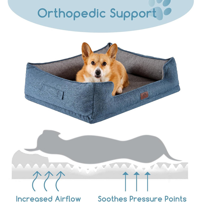 Ортопедичне собаче ліжко Hollypet для середніх собак, зелене, 81.3 x 61.3 x 32 x 24 x 8.5 см, знімний, водонепроникний чохол, антиковзаюча підставка