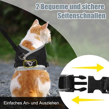 Нашийник для кота Bindokun з повідком, анти-вислизання, комплект для котів та собак, регульований, чорний, M