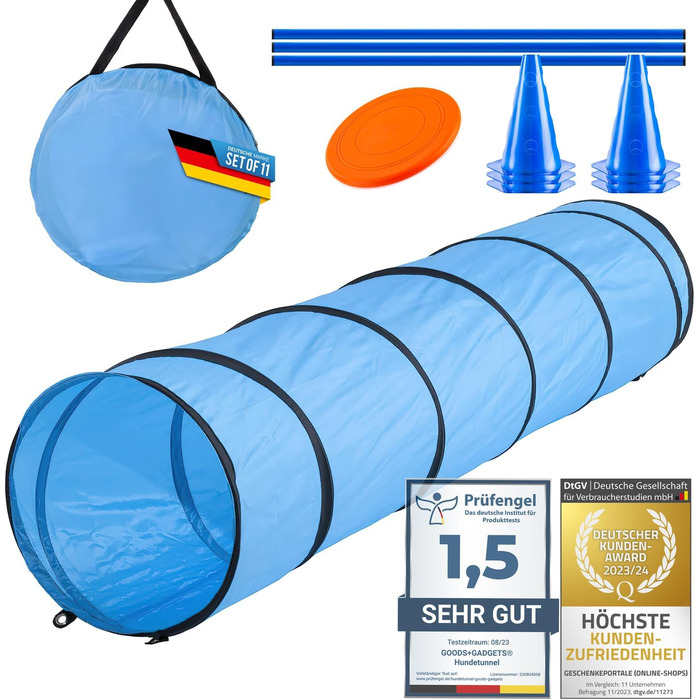 Набір для аджиліті для собак: тунель, аксесуари, конуси, фрісбі, кидки та переносна сумка (200 см)
