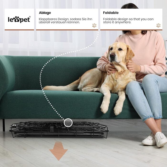Leopet® складний металевий вольєр для собак з пластиковим піддоном, чорний, для дому та перевезення, 121x74x81 см