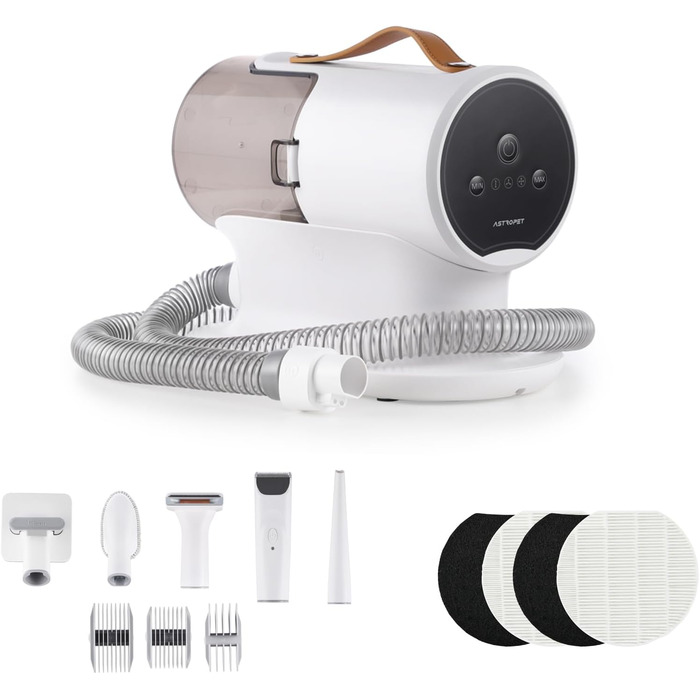 Електрична машинка для стрижки собак AstroPet з пилососом, тиха машинка для стрижки шерсті з 5 інструментами, 2L контейнер для пилу (ACGV-001+AAVF-001)