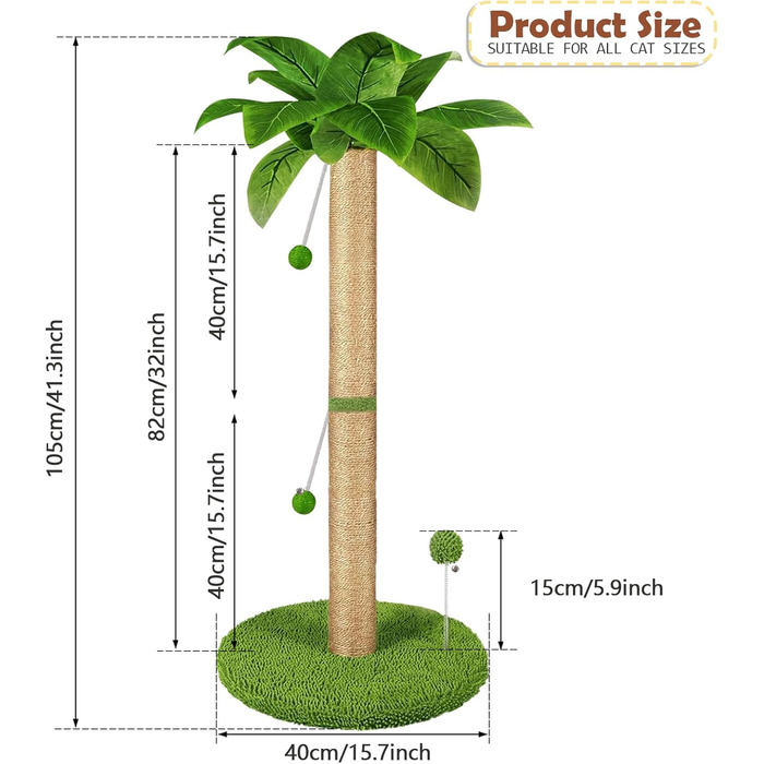 Драбина для котів HOMYHANDS, 82 см, з преміум сизалевим мотузком, 2 інтерактивні іграшки-м'ячики та іграшка-пір'їнка для дому