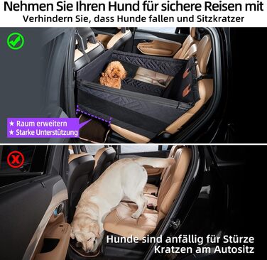 Автомобільний сидіння для собак великих порід до 25 кг – безпечний чохол на сидіння, міцний бустер для собак з подовжувачем для заднього сидіння та водовідштовхувальний килимок для собак (Чорний, S)