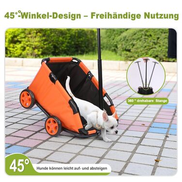 Міні-візок для домашніх тварин, складаний універсальний візок для покупок з висувним ручками, Doggie Wagon з вбудованим подушкою та страхувальним тросом, з кишенькою (Темно-зелений) (Оранжевий)