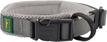 Нашийник для собак Hunter Maldon сірий, розмір L: дихаючий сітчастий, міцний нейлон, безшумний, гіпоалергенний, з запобіжником затягування, адресник, легкий