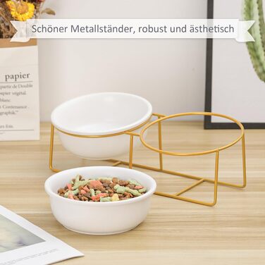 Підвищений набір мисок для собак та котів з підставкою - 2 шт. по 480 мл, кераміка, білий