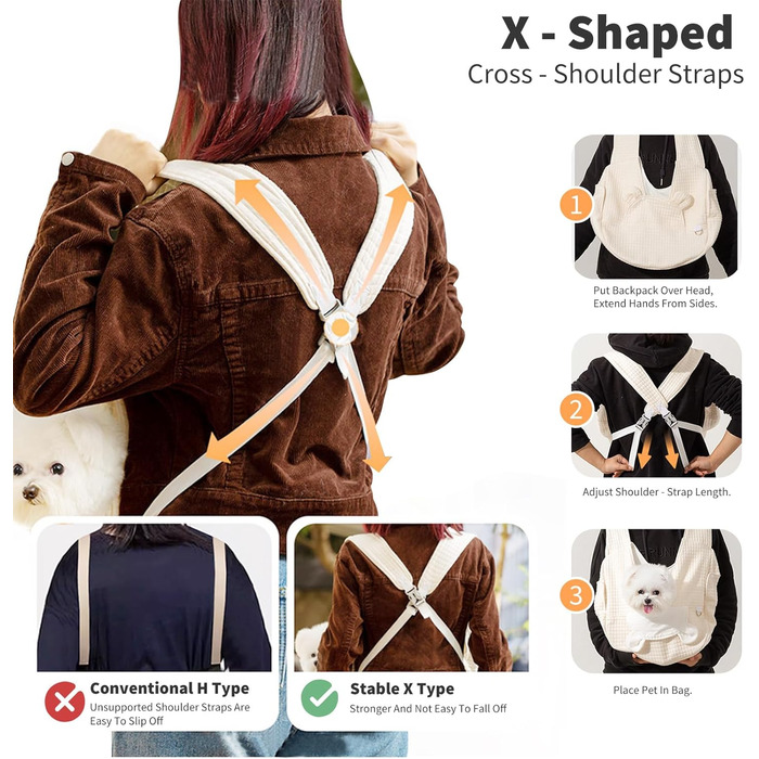 PETCUTE Сумка-переноска для собак та котів, зручна та безпечна, з регульованим ременем та знімним дном, бежева