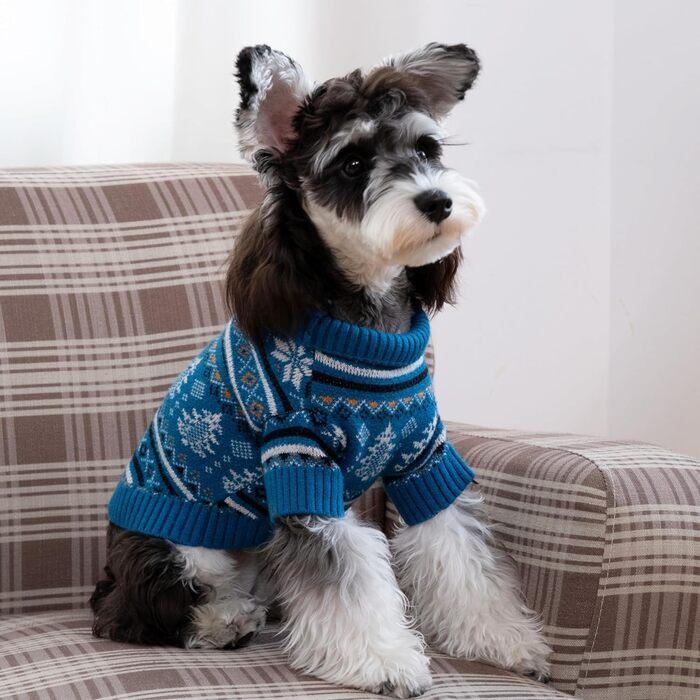 CuteBone Синій пуловер для собак зі сніжинками, одяг для цуценят, теплий светр, зимова куртка для маленьких собак, з отвором для повідка DS72XL-DE XL Сніжинка