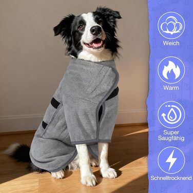 Рушник для собак Extra Saugfähig: Швидковисихаючий халат для собак з клямками, з мікрофібри, для великих, середніх та маленьких собак (XL)