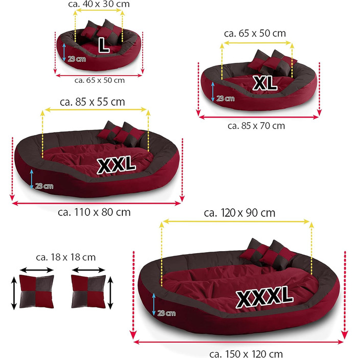 Кругле собаче ліжко BedDog® SABA 4в1, велике, XL, для дому та вулиці, червоно-коричневе, 85x70x23 см