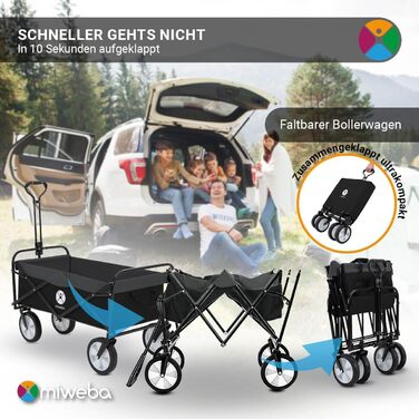 Складаний візок Miweba MB-35 | Вантажопідйомність 120 кг - для дітей, саду, пляжу | Чорний/Темно-сірий