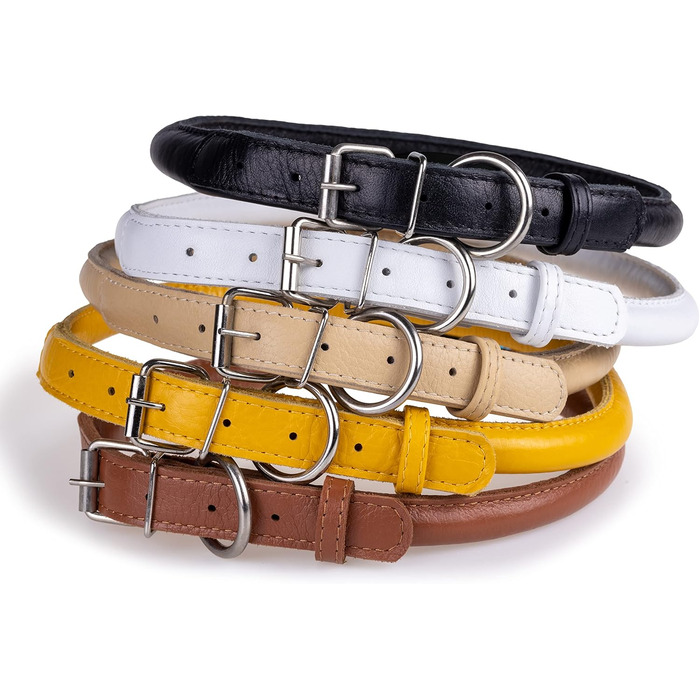 Шкіряний ошийник для собак CollarDirect, круглий, м'який, з роликом, ручної роботи, з натуральної шкіри, чорний, червоний, фіолетовий, синій (бежевий), розмір 15-18 см