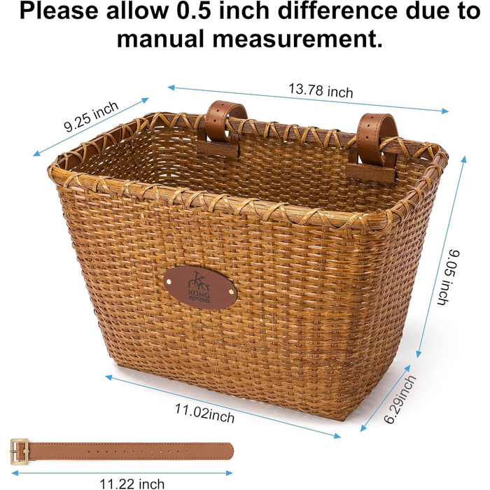 KONG MING CAR Кошик на кермо велосипеда – Ретро дизайн, міцний кошик з дерев’яною підкладкою та шкіряними ручками, ідеальний як передній кошик для велосипеда, коричневий