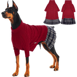 Теплий зимовий пуловер для собак великих порід IECOii з діркою для повідка, червоний, XXXL (80 см)