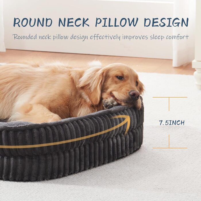 Ортопедичне ліжко для собак середніх порід, собаче ліжко з високощільним пінопластом, для вольєру, з чотирибічною підтримкою шиї, знімний, пральний чохол, неслизьке дно, 91x61x16 см, темно-сірий