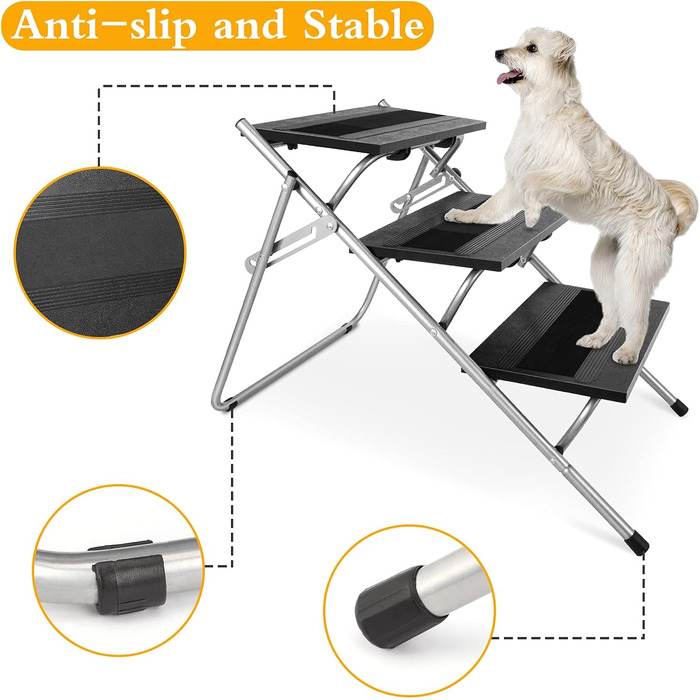 Сходинка для собак JOEJOY Cabrio 2-в-1: драбина та пандус, 3 сходинки, для малих собак та котів, для ліжка, авто, дивану