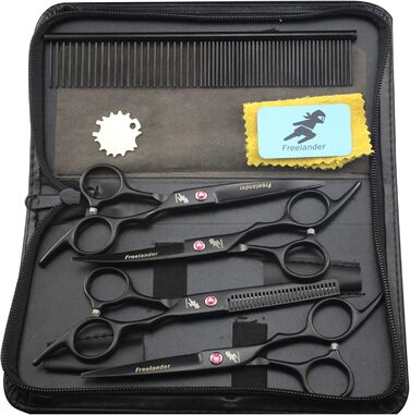 Набір для догляду за шерстю Freelander для собак та котів, 5 предметів: ножиці 15 см, ножиці для фінальної обробки, вигнуті ножиці, гребінець для шерсті