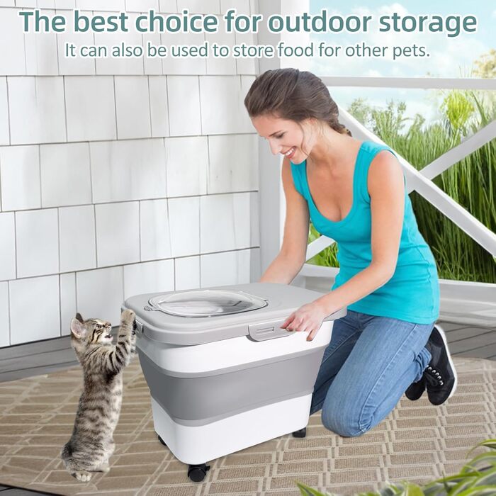 Складаний контейнер для корму для собак та котів, 8 кг, з колесами, сірий