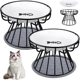 Набір з 2 керамічних годівниць для котів на підставці, підняті миски для кошенят та цуценят