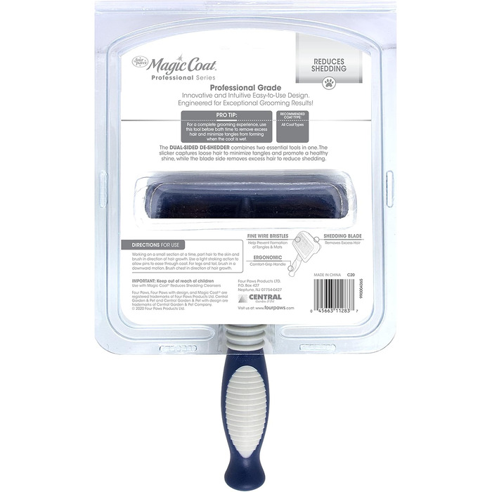 Професійна щітка для грумінгу домашніх тварин Four Paws, 2-в-1 (щітка-тріпач та вистригувач), для собак та котів, всі типи шерсті, середній розмір