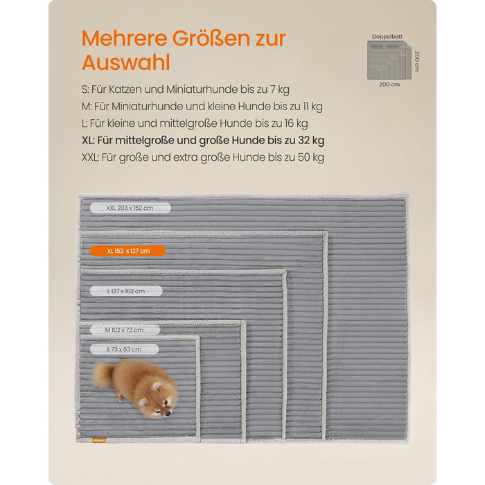 Водонепроникний килимок для собак Feandrea, XL (152 x 127 см), для великих та середніх собак, двосторонній, миючий, сірий та світло-сірий