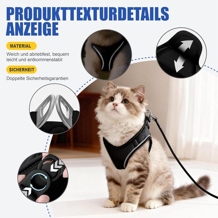 Нашийник та поводок для собак маленьких порід, регульовані, з поглинанням ривка, світловідбиваючі, для цуценят та котів, дихаюча м'яка сітчаста куртка для прогулянок, бігу, тренувань (Бордовий S) S (Обіх: 28-37см, Груди: 39-47см) (Чорний, XXS (Обіх: 24-31