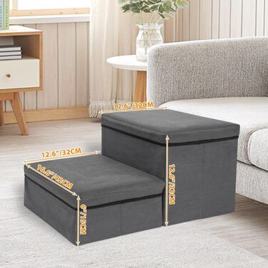 Сходинки для собак зі зберіганням, 2 сходинки, складані, широкі, антиковзні, для собак та котів, сірий, 60×40×30 см