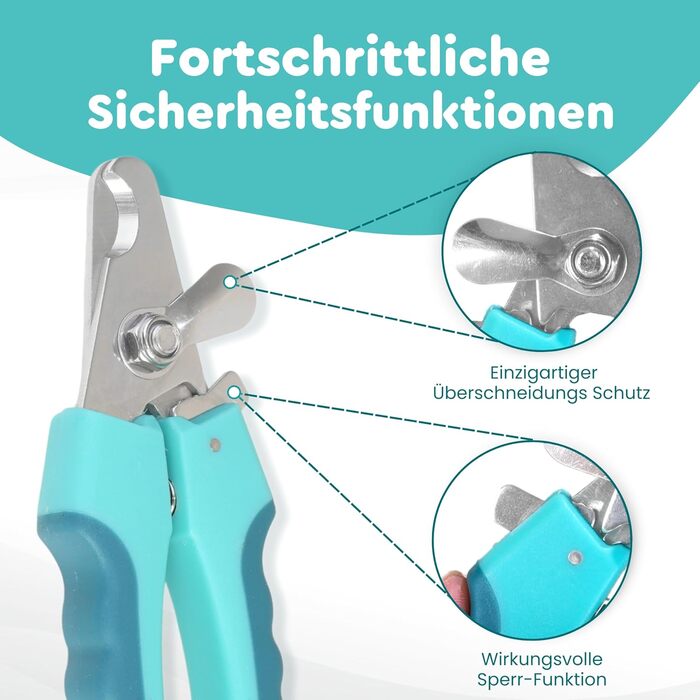 Ножиці для стрижки кігтів собак та котів COARO з захистом від травм - з фіксатором та професійною пилочкою, нержавіюча сталь