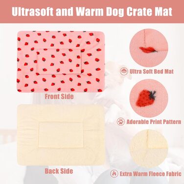 М'який лежак для собак та котів середнього розміру, 80x60 см, знімний, миючий, сірий/з полуничками