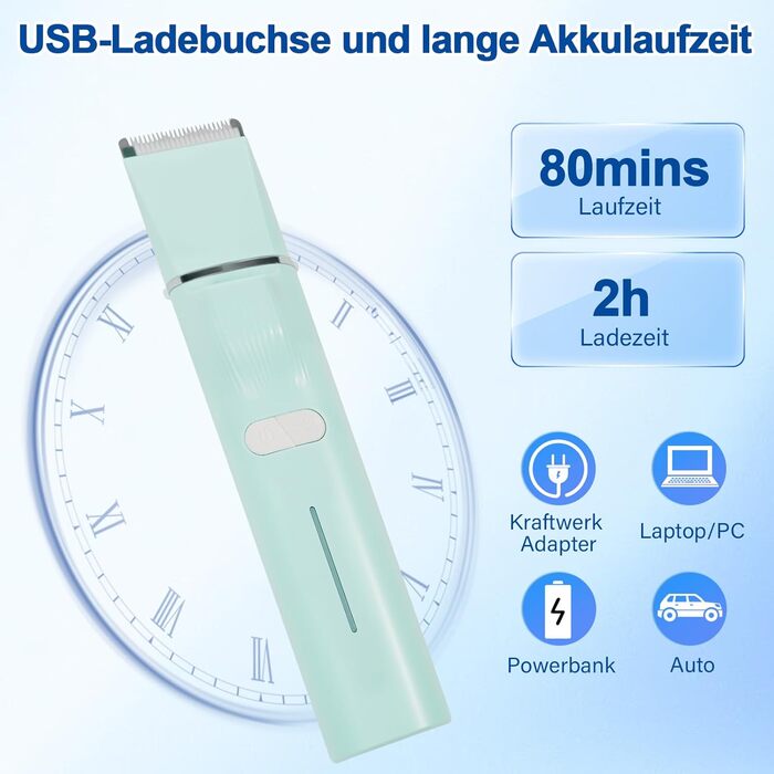 Набір для стрижки котів Dufuso Leise Schermaschine: 4 в 1, LED-підсвічування, професійний триммер для собак та котів, для догляду за лапами, очима, вухами, обличчям та тілом (білий/зелений)