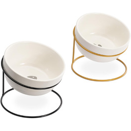 Набір мисок для тварин Navaris (2 шт) з металевим підставкою: для котів та собак, миється в посудомийній машині, нахилена миска, золото/чорний