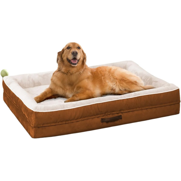 Ортопедичне ліжко для собак великих порід, корзина для собак, що можна прати, з піною у формі яйця, водовідштовхуване ліжко для собак з неслизьким дном та чотиристоронні подушки (колір: коричневий, розмір: 91x61x18 см)