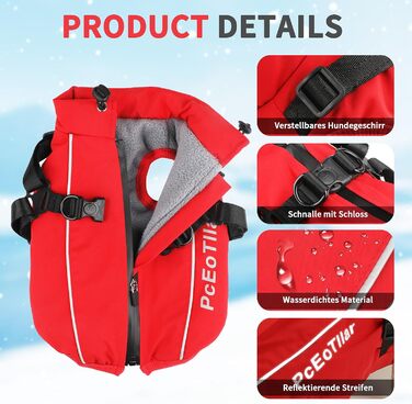 Водонепроникний теплий зимовий накидка для собак маленьких порід, світловідбиваючий, з дзвінком, бавовна, червоний, XXL