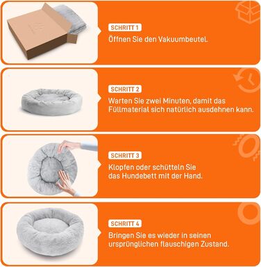 Кругле ліжко для собак O·Lankeji з плюшевого хутра, знімний кошик, для котів та собак, неслизьке дно, для маленьких, середніх та великих собак, сірий колір, M-діаметр 60 см