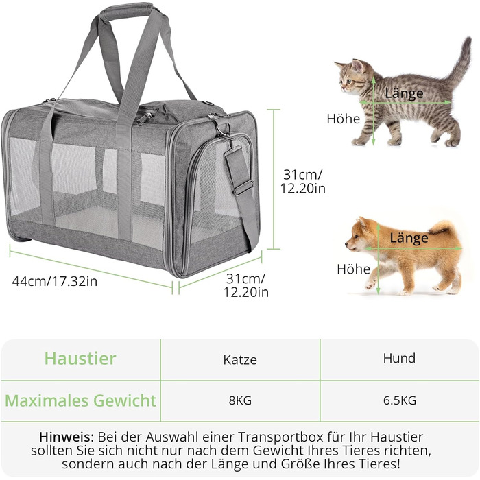 Транспортна сумка для котів та собак середнього розміру TAIKURA, складана переноска для тварин, дихаюча та миюча, з плечовим ременем, 44x31x31 см