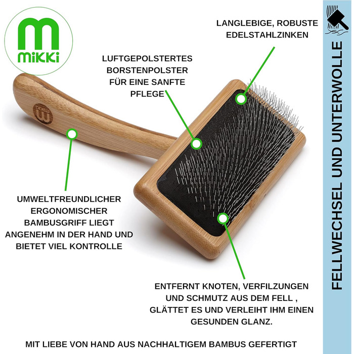 М'яка бамбукова щітка для грумінгу Mikki 6280033 з кульковими насадками для собак та котів, велика, 99 г (коричнева, M)