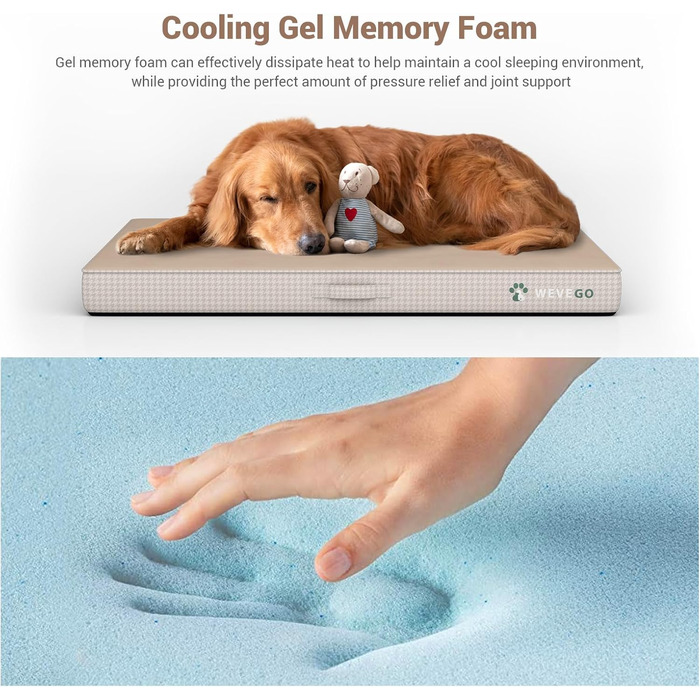 Велике ортопедичне ліжко для собак з гелевою піною та фетровою тканиною, знімний чохол та водонепроникний вкладиш (89 x 56 x 9 см, Бежевий)