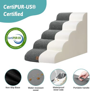 Сходинки для собак, 57 см, для маленьких собак, з високощільним губчастим матеріалом, знімний, миючий чохол, неслизьке дно, 5 ступенів, 40x84x57 см, темно-сірий колір