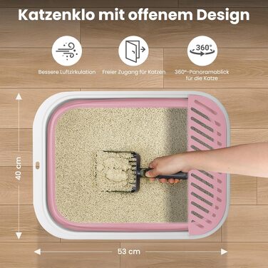 Складаний лоток для котів з низьким входом, великий розмір XL (53×40×14 см), рожевий