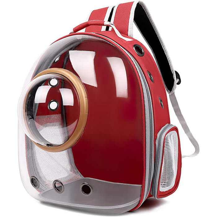 Рюкзак для кота Galatée, рюкзак для собаки/домашнього улюбленця, рюкзак-переноска, водонепроникний, прозорий, для прогулянок на відкритому повітрі, з вентиляцією (чорний, прозома кришка) (червоний, 35*45*28 см)