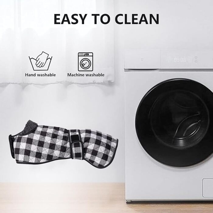 Водонепроникний теплий зимовий одяг для собак породи Віндгаунд/Вайппет/Лурчер, з флісовою підкладкою, регульований, розмір S (довжина спини 51-53 см), в клітинку, чорний