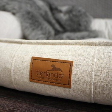 Ортопедичне собаче ліжко Tierlando® Goofy Couture з захистом для матраца, знімний чохол з меблевої тканини, для собак середніх та великих порід, розмір: 90x75 см, колір: бежевий