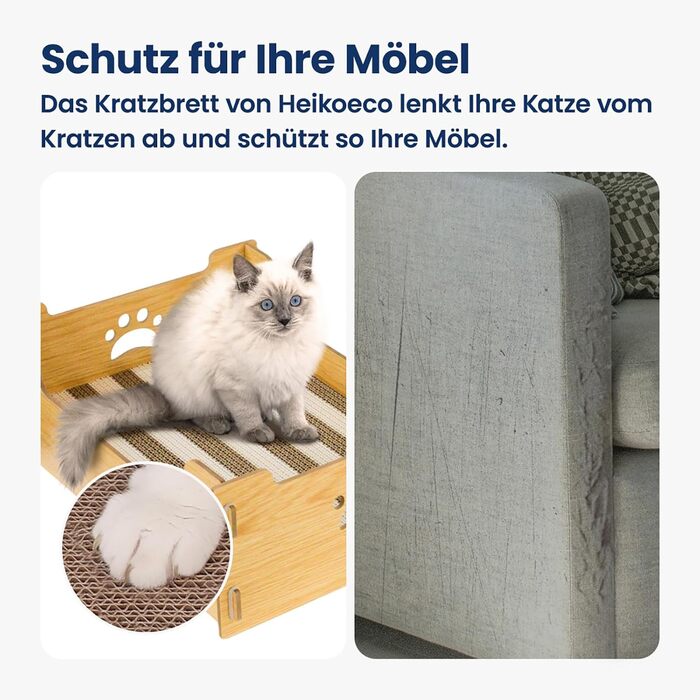 Кігтечка для котів з гофрокартону, велика, XXL, коробка-ліжко, кігтешкребок для котів, килимок для кігтів, з високоякісного гофрокартону та дерева, подарунок для любителів котів, жовто-білі смуги (натуральний колір, 38,5x30x15,5 см)