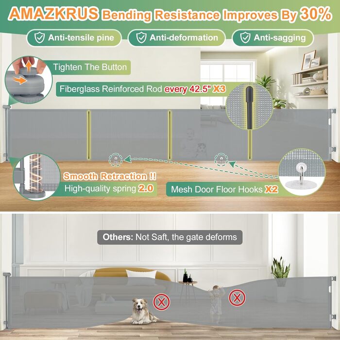 Розсувне захисне огородження для дітей та собак, 400 см, біле. Захист для сходів/коридору/інтер'єру/екстер'єру.